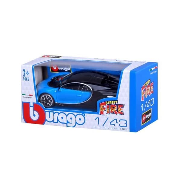 BURAGO StreetFire Bugatti Chiron Blue Diecast Car 1/43:e skala