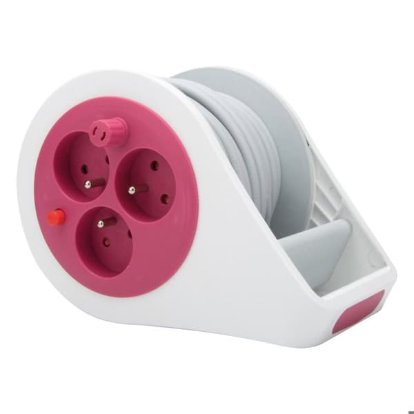 Mini designrulle med 3 uttag 2P+T - 7m Rosa - Zenitech