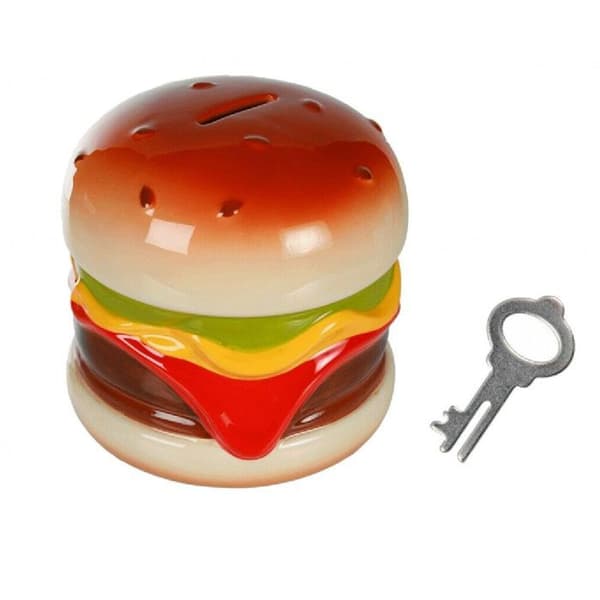 Burger spargris med lås