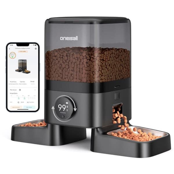 Oneisall 5 L kattmat automat – 2 skålar, 6 måltider/dag, D-batterier