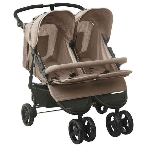vidaXL Tvåsits Barnvagn Taupe Stål