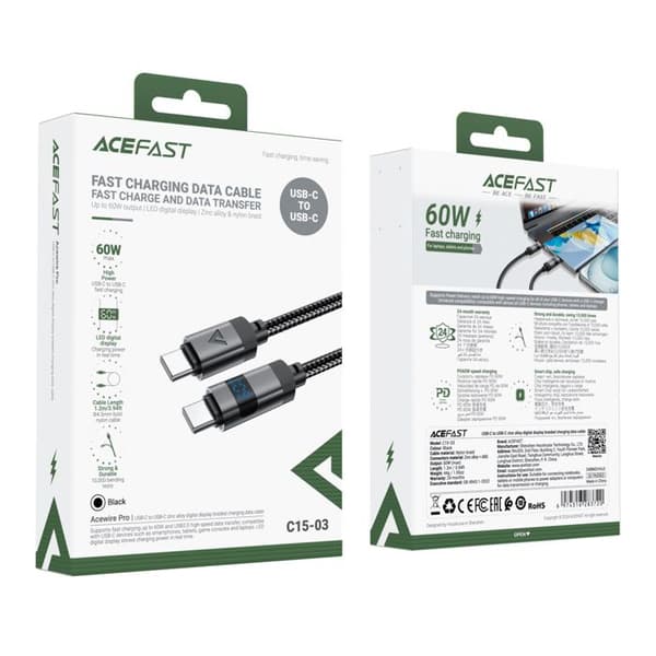 USB-C-kabel - ACEFAST - C15-04 - 60 W - Digital LED-display - 1,2 m