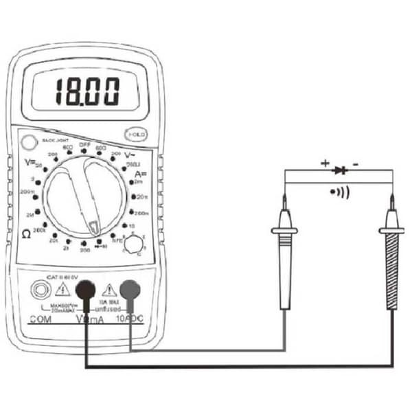 Digital multimeter - IWH - Standardmodell - AC/DC-mätning - Bakgrundsbelyst LCD-skärm - Diode/transistor-test