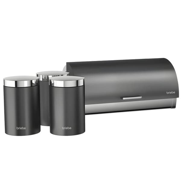 Set Brödbox + 3 Kökboxar, Förvaring, Rostfritt Stål Briebe BB1161 Grå/Inox