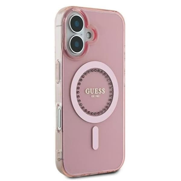 Coque Guess IML Strass MagSafe för iPhone 16 Plus (Rosa)