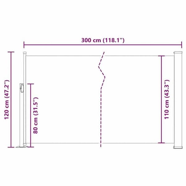 vidaXL Infällbar sidomarkis 120 x 300 cm Blå