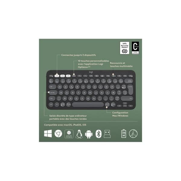 Azerty tangentbord och trådlös Bluetooth-musset Logitech Pebble 2 Combo Graphite