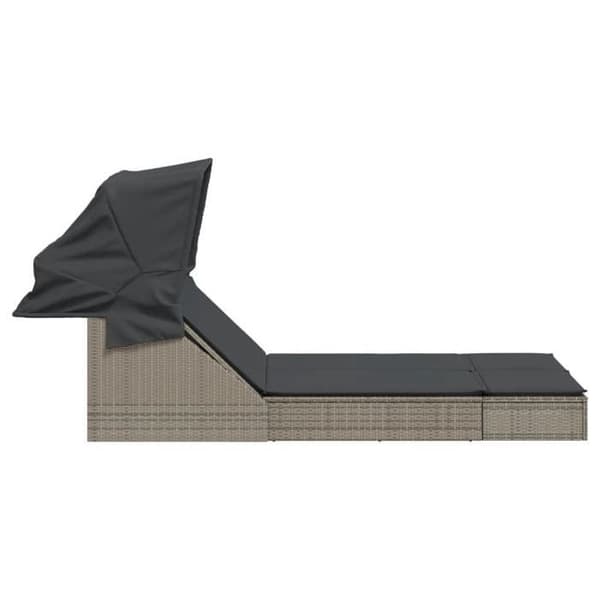 vidaXL Dubbel chaise longue med båge och gråa kuddar i flätad plastic 368639