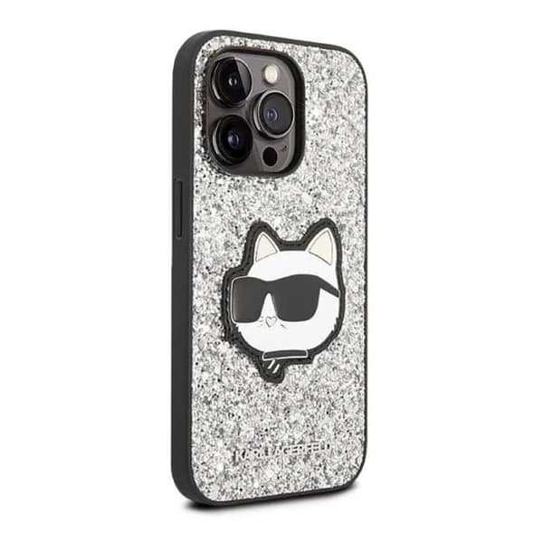KARL LAGERFELD Coque iPhone 14 Pro Max Glitter Choupette Patch Silver