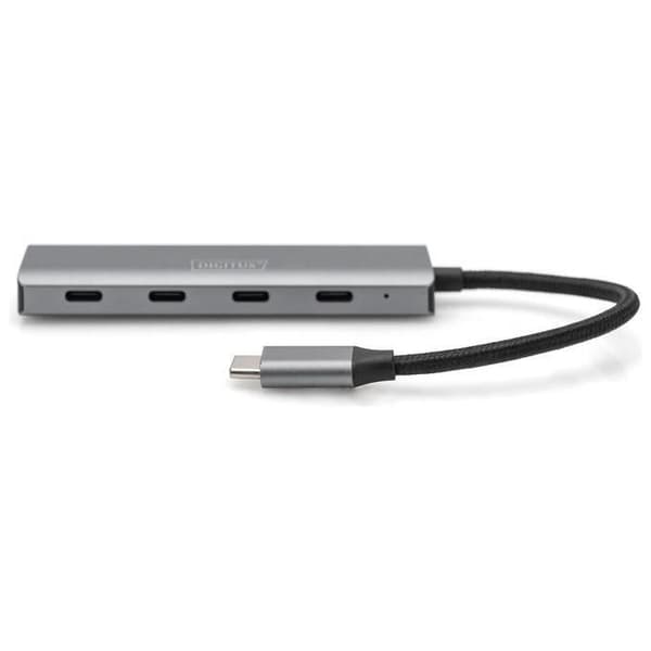 USB-C-hub 4 portar - DIGITUS - Aluminium - 5 Gbps - Plug & Play - Mörkgrå