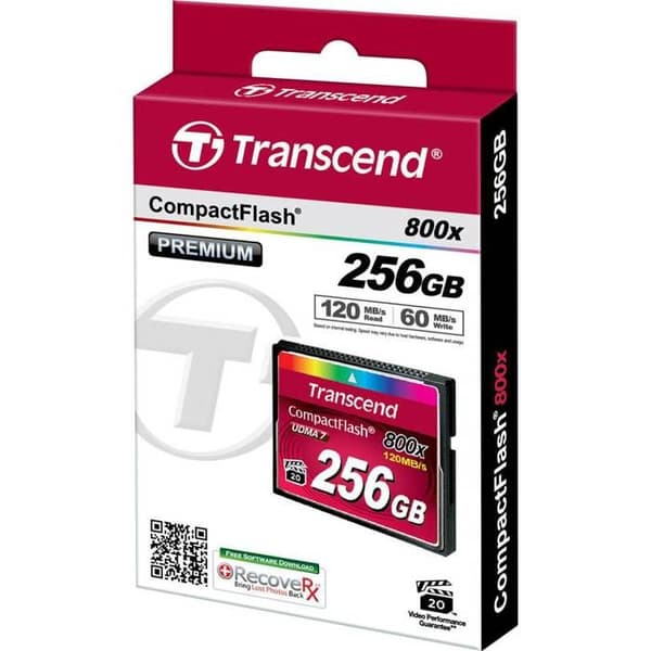 Minneskort - Transcend - 256 GB - 800x - CompactFlash - Svart