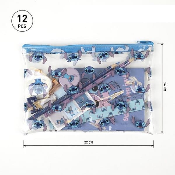 Skrivsets - Stitch - 12 bitar - Blå - PVC - För Barn