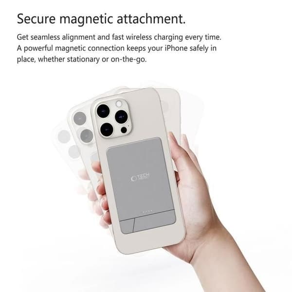 MagSafe externbatteri Tech-Protect PB14 5000 mAh Pop-up Grå sidereal Vit