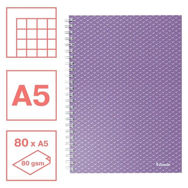 Anteckningsbok - Esselte - 628469 - A5 - 80 ark - Linjerad - Lavendel