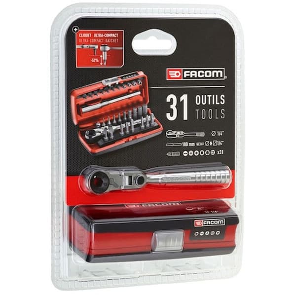Coffret 31 delar med 1/4" bits + spärrhandtag - FACOM - R.180J31PB
