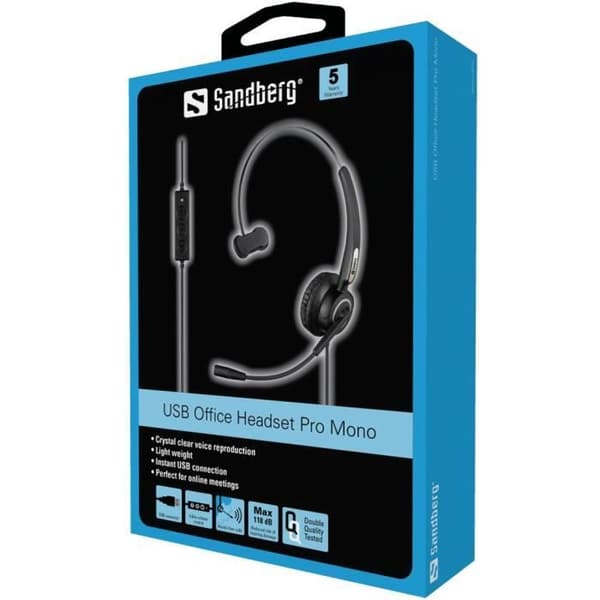 USB-headset - SANDBERG - Office Headset Pro Mono - Trådad - Över-ear - Flexibel mikrofon