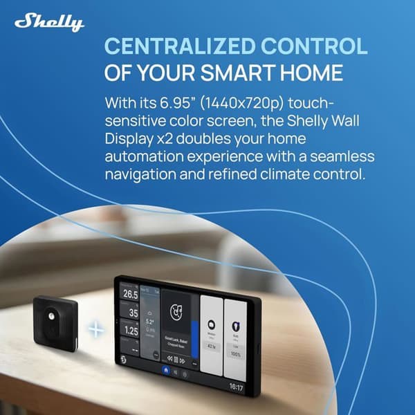 Smarta hemkontrollpanel - SHELLY - 6.95" - Wi-Fi - Termometer - Hygrometer - Svart