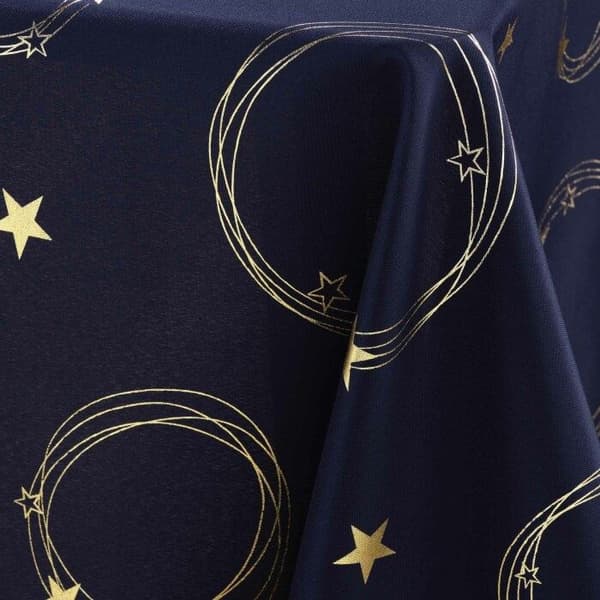 Rektangulär duk 150 x 240 cm polyester tryckt med metallisk stjärnmönster i marinblått / guld