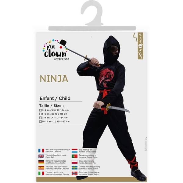 Ninja Kostym Barn - PTIT CLOWN - PTIT CLOWN - Svart - Polyester - 3 år+