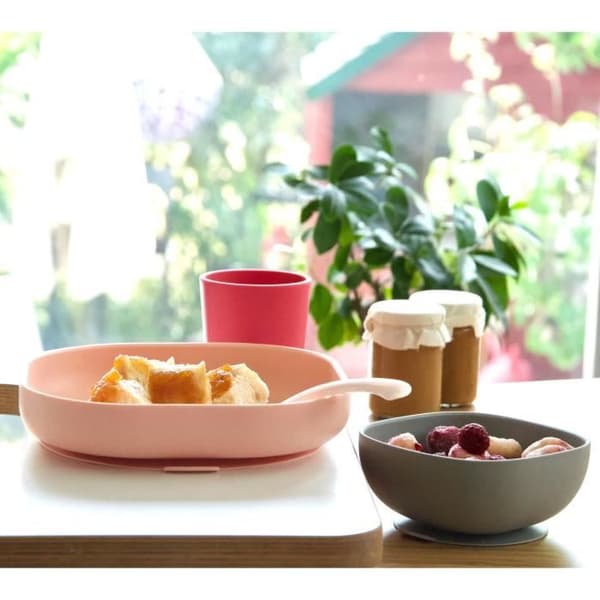 BÉABA - Set för Barnmat av Silikon - Sugkoppar - Halkfria - 4 Delar - Rosa