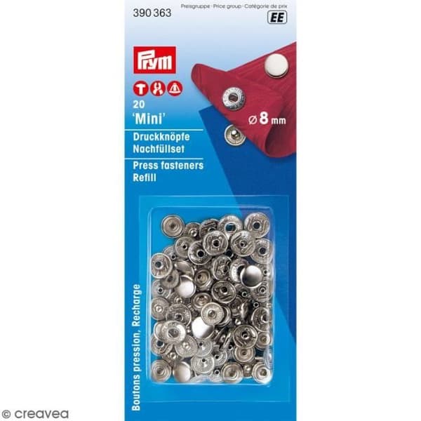 PRYM mini tryckknappar 8 mm silver - 20-pack med lock