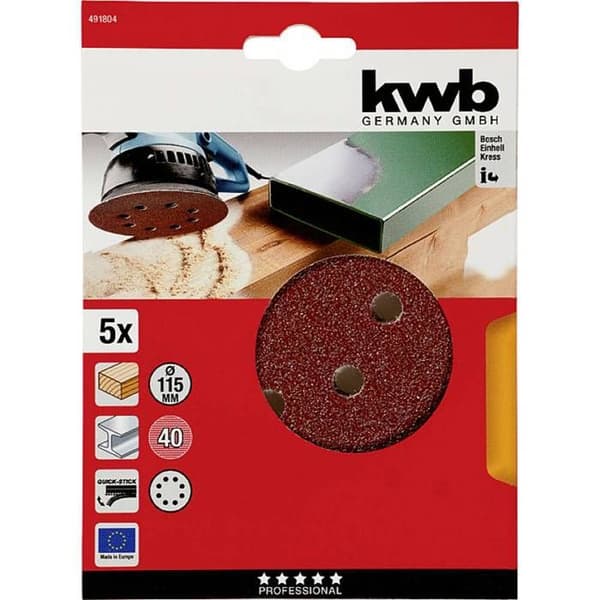 Slipapper - KWB - QUICK-STICK - Ø 115 mm - Raffinerad korund - Perforerade
