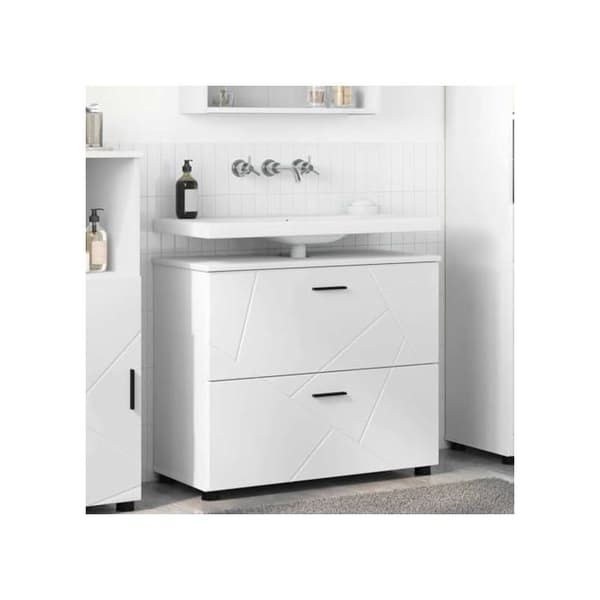 Modern badrumsskåp - vidaXL - Vit - Ingenjörsträ - 76,5x35x64 cm - Låda ingår