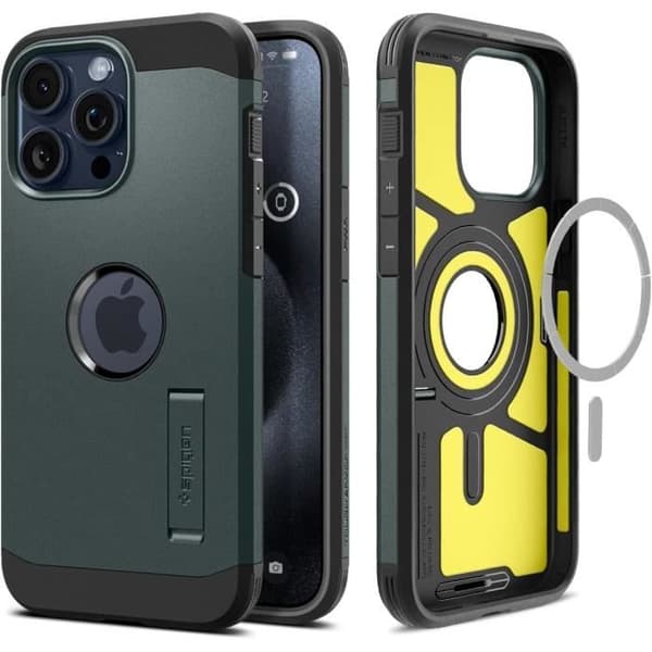 Magnetisk Skal - Spigen - iPhone 15 Pro - Stötsäker - Ställning - Grön