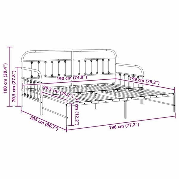vidaXL Dagbädd Ram Vit 100 x 190 cm Pulverlackerad Stål 42002653