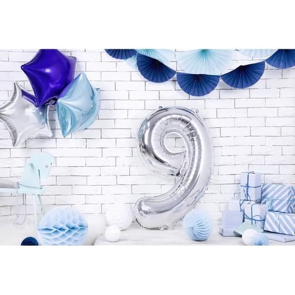 Ballong siffra - 9 - Silver - 86 cm - Helium/luft uppblåsbar