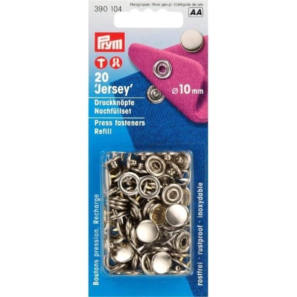 Tryckknappar - PRYM - Jersey - 10 mm - Silver - 20-pack