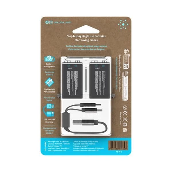 USB-C Laddningsbara Batterier PALEBLUE 9V 6LR61 6HR61