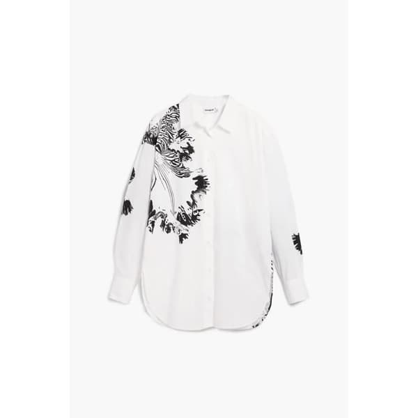 Långärmad blus dam Desigual Lacroix - vit/svart