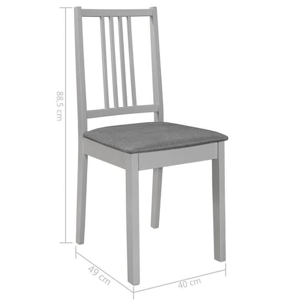 vidaXL Matstolar med kuddar 2-pack grå massiv trä, middagsstol, trästol, köksstol, stolar 247638