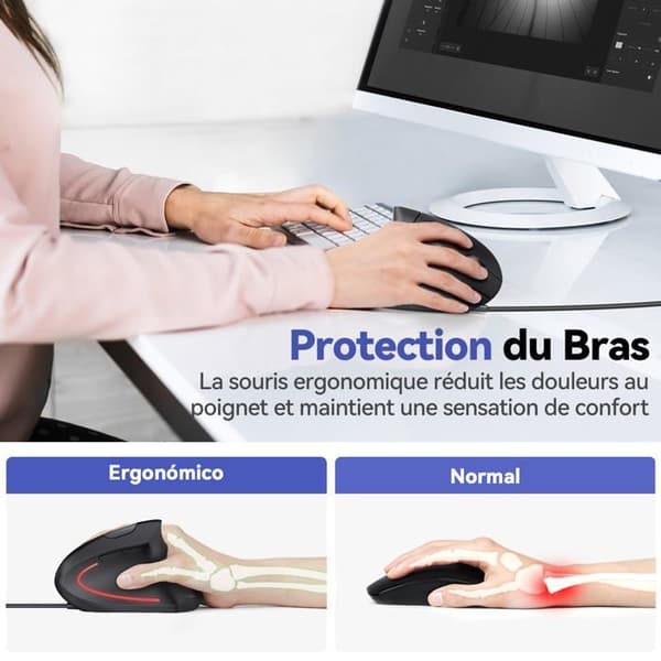 Ergonomisk Mus - TECKNET - Vertikal - Trådlös - Tyst klick - 6400 dpi