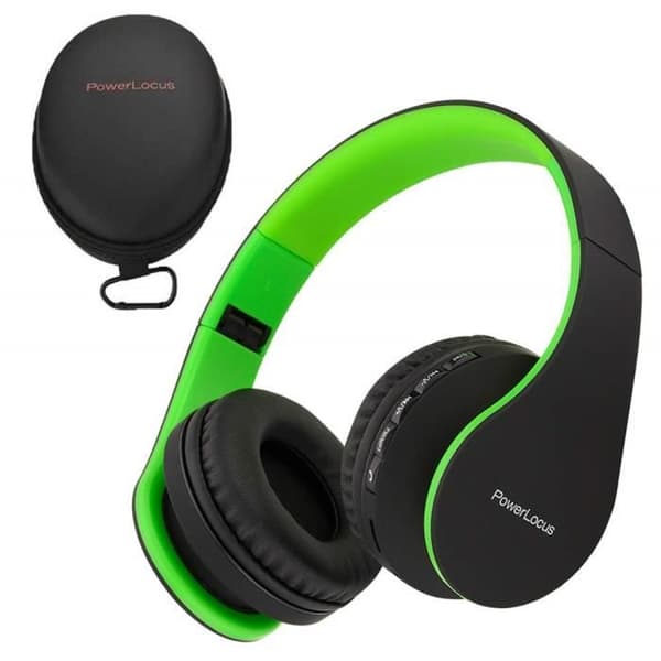 Bluetooth-hörlurar - POWERLOCUS - Fällbara - HD stereo - Micro SD/TF - Svart/Grön