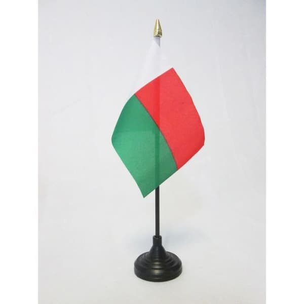 Bordflagga - AZ FLAG - Madagaskar - 15x10 cm - Polyester - Svart plaststång och bas