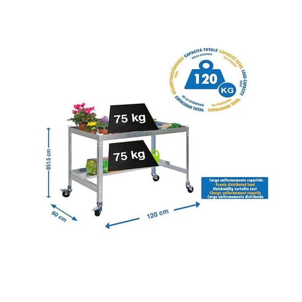 Trädgårdsförberedelsebord - SIMONRACK - Simon Rack Bord - 120x60cm - Galvaniserad grå - Mobil