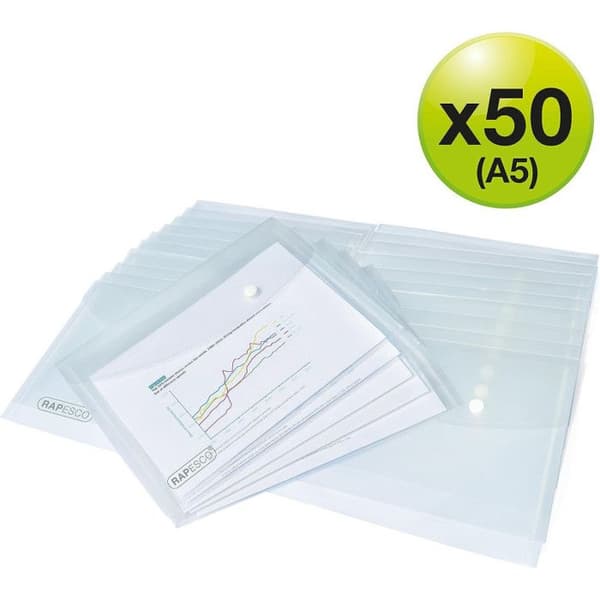 Dokumentfickor - Rapesco - A5 - Transparent - 50-pack - Lock med tryckknapp