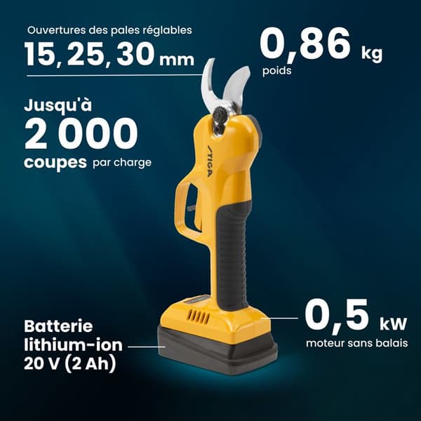 Sécateur - STIGA - SC 100e kit - Batteri 20V - 500W