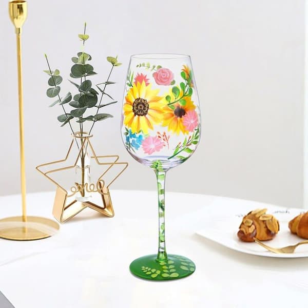 Vin karaff - NYMPHFABLE - Akvarellblomma - Munnblåst - Handmålad - Extra klart glas