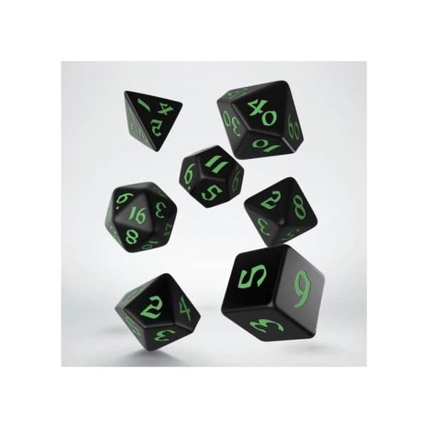 Set med 7 tärningar - Classic Runic - Svart och grön