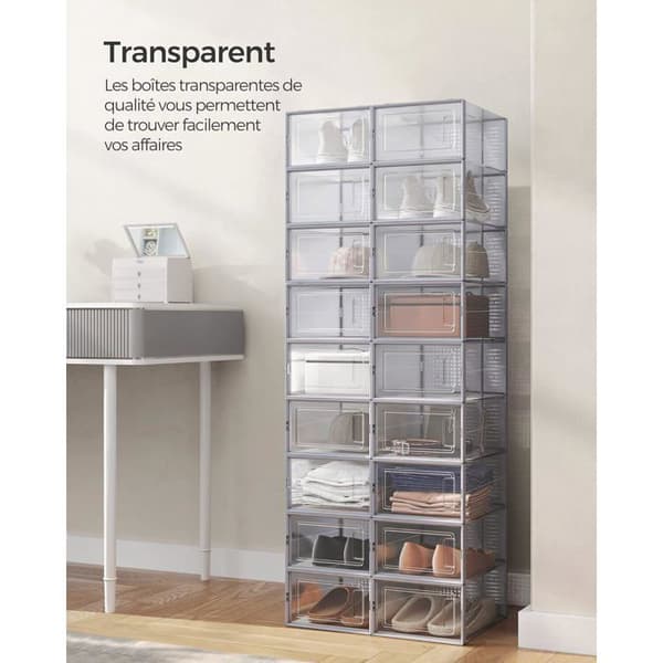 Shoe Boxes SONGMICS Set av 18 Transparenta och Grå Fällbara