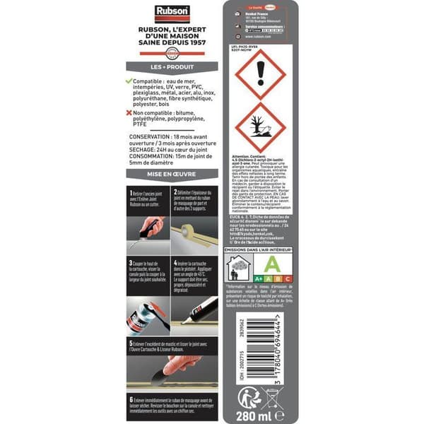 Mastic - RUBSON - Special Materials Auto-Båtar - Svart - Patron 280ml