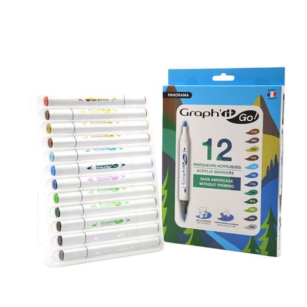 Acrylmarkörer - GRAPH IT - graph'it go - Set med 12 - Dubbel spets - Opaque - Oföränderlig