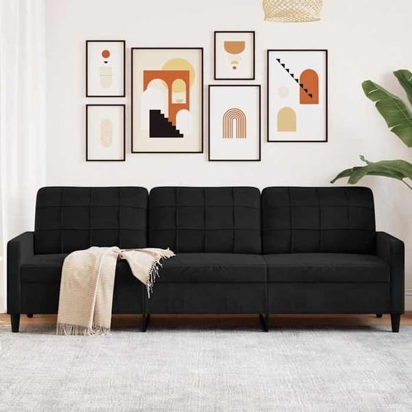 vidaXL Soffa 3-sits Svart 210 cm Sammet 4007649