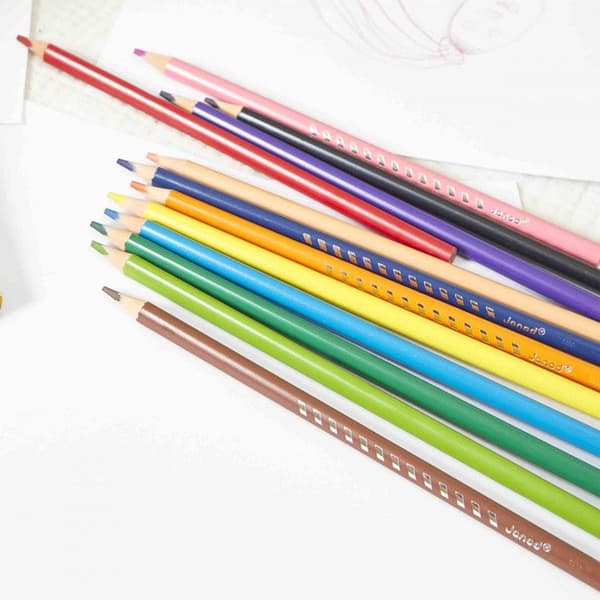 Färgpennor - JANOD - J07408 - Pack 12 - Hållbar spets - Trefaldig form