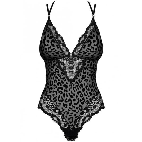 Giully Leopard Mönster Bodysuit - OBSESSIVE - S-M - Svart - Dam