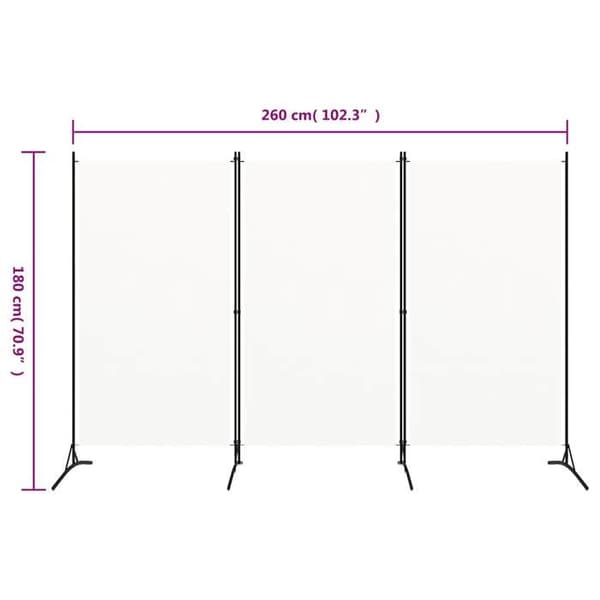 vidaXL Skärm 3 Paneler, 260x180 cm, Polyesterduk & Järnstruktur, Vit, Fällbar Integritetsskärm, Vägg 320731