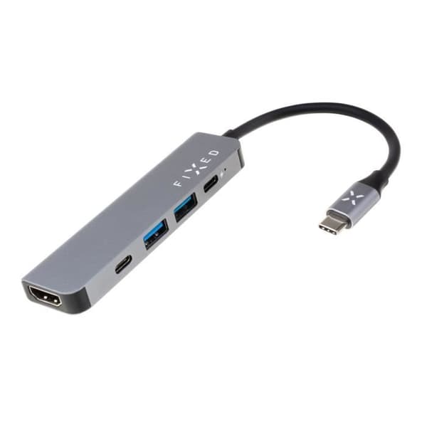 HUB USB-C - FIXERAD - Mini HUB - Aluminium - 5 portar - Grå